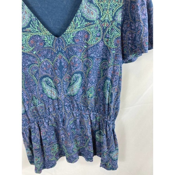 Lucky Brand Smocked Waist V Neck Short Sleeve Top Size Medium - Picture 5 of 7